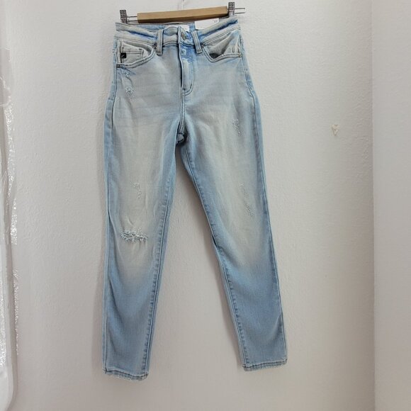 NEW Kancan Jeans Womens Size 7 Blue High Rise Ankle Distressed Light Wash NWT - Picture 4 of 14